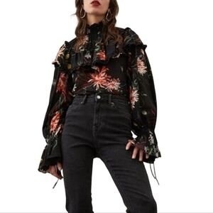 H&M Floral Ruffle Blouse Size M